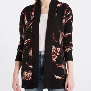 Les Serein | StitchFix Size Large Black/Burgundy Floral Knit Sweater Cardigan